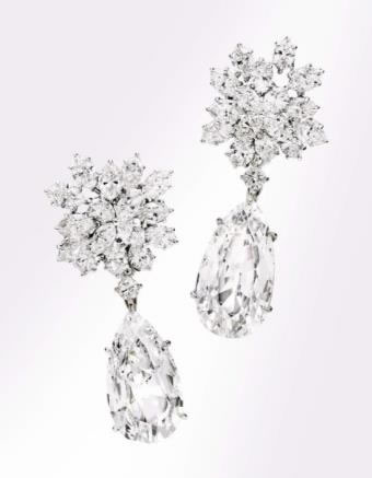 海瑞温斯顿（ Harry Winston） 9.42 及 8.93 卡拉梨形足色全美钻石耳坠
