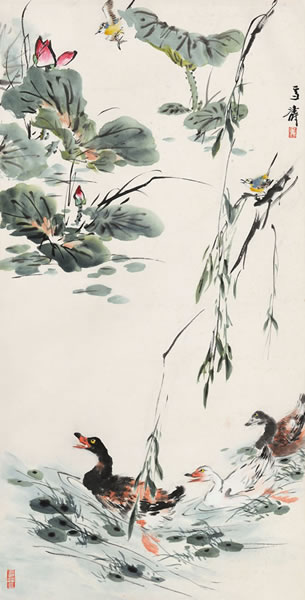 125 王雪涛  春江水暖 立轴 设色纸本 136×67 cm  约8.2 平尺 RMB:1,200,000-1,800,000