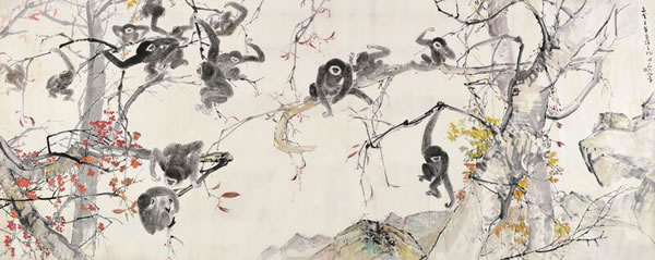 陈文希《猿》 设色纸本 镜心 145 x 366 cm. 1969 年作