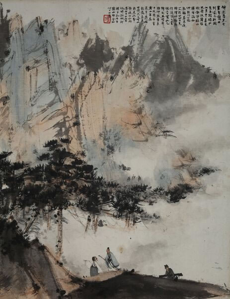 傅抱石 《攜琴訪友圖》 設色紙本 鏡心 54 x 58.5 cm.