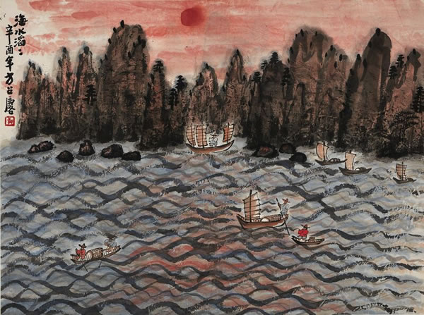 拍品编号：2892 方召麐（1914-2006）《红日高升》 1981年作 设色纸本 52x69.2公分 估价：12万至18万港元／1万5,000至2万3,000美元