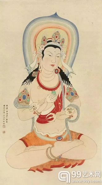《敦煌千佛洞唐人壁画－璎珞菩萨》 纸本彩绘壁画底稿 103x70cm 1941年作
