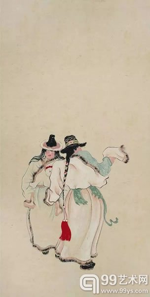 《蒙藏生活图之对舞》 纸本设色 42x32cm 1941年作