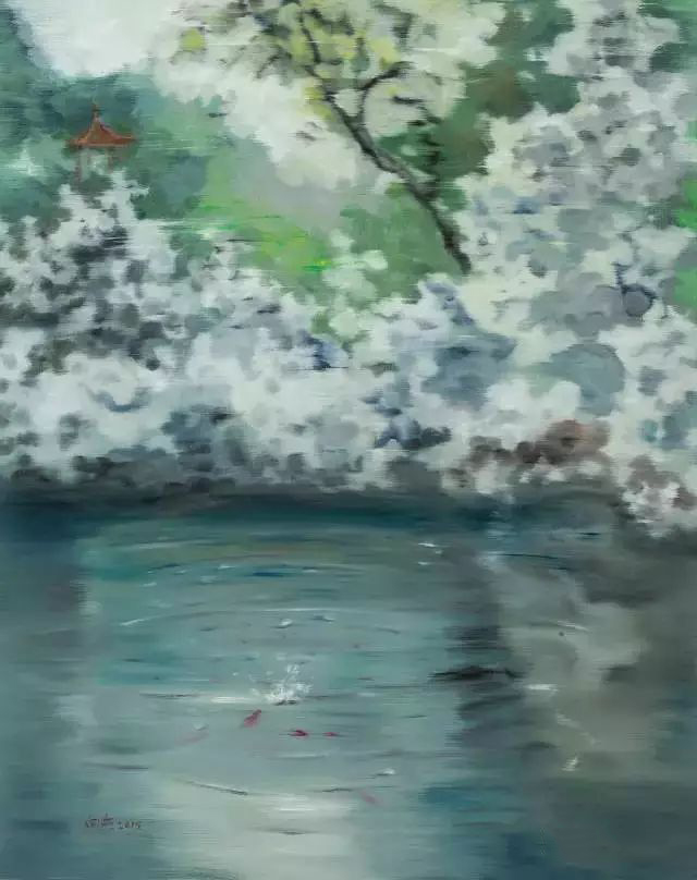艺术家：陈向兵 作品名称：春江 尺寸：100x80cm 材质：布面油画 创造年代：2015年（微拍全球瑞艺术空间作品展览）