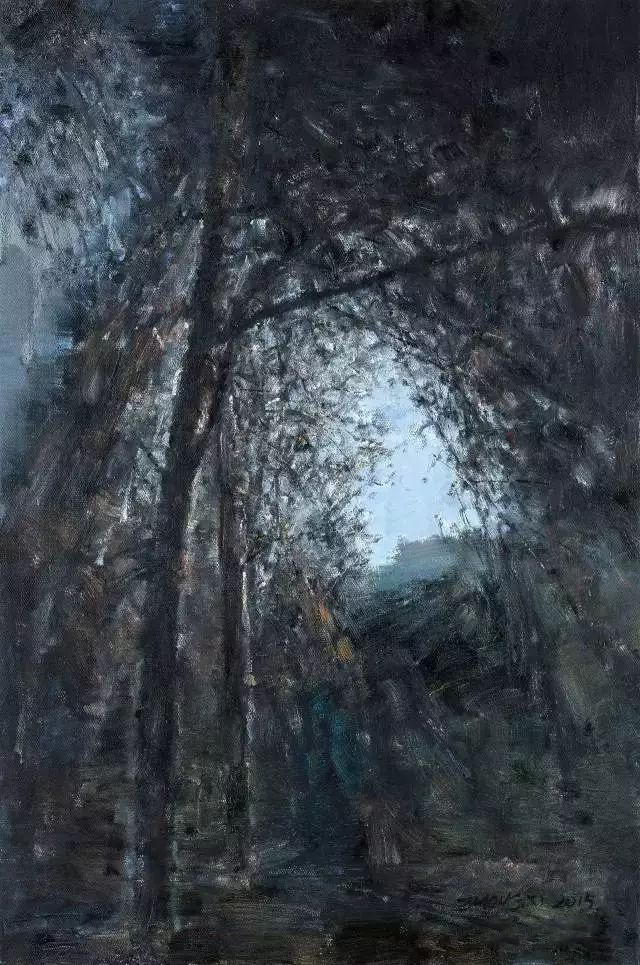 艺术家：钟曦 作品名称：丛林 尺寸：90x60cm 材质：布面油画 创造年代：2015年（微拍全球瑞艺术空间作品展览）