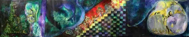 艺术家：袁媛 作品名称：灰姑娘 尺寸：100x500cm 材质：布面丙烯 创造年代：2015年（一幅画网络科技有限公司艺术家作品展览）