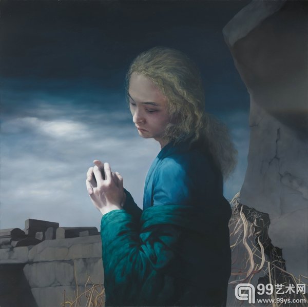 杜华《残垣君草》120×120cm布面油画2012