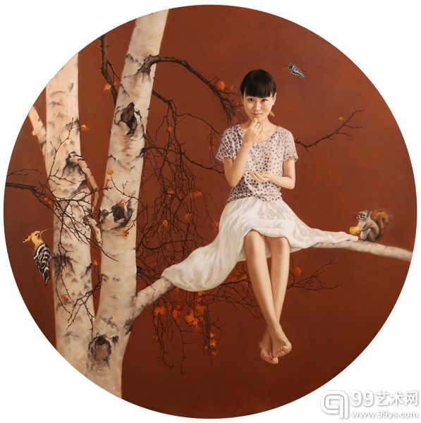 石秀妍《却把青梅》130×130cm布面油画2015
