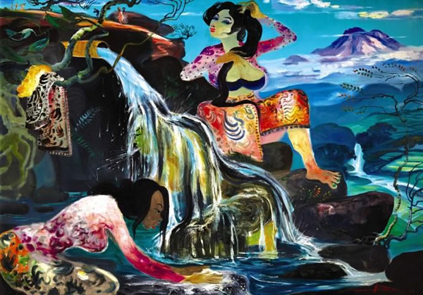 亨德拉．古拿温（Hendra Gunawan；1918–1983） 《濯洗瀑布下》 1979 年作，油画画布，140 x 200 公分 估价待询 