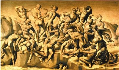 米开朗基罗《卡西纳之战》镶嵌板油画76.5 130cm现收藏于诺福克霍尔科姆宫