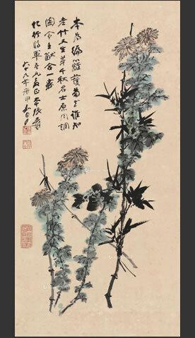 张大千 《丛菊幽竹图》 设色纸本  镜心 1980年作 估值：600,000-800,000 港币