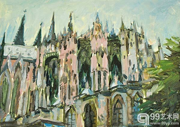 德国科隆大教堂 纸面油画 2002年