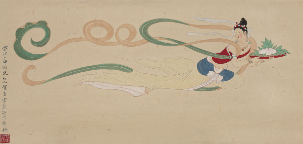 《敦煌壁画之飞天》 1941年 30x60cm 纸本彩绘壁画底稿