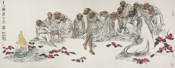 张友宪,十八罗汉213x548cm，2014年