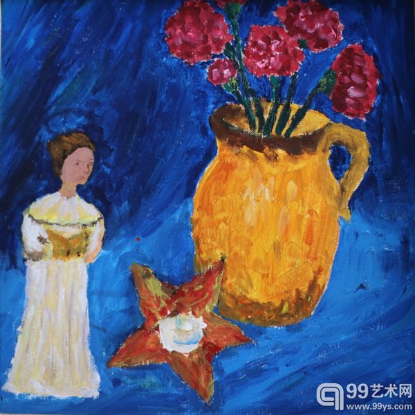 作者：潘文凤  天使与康乃馨   油画