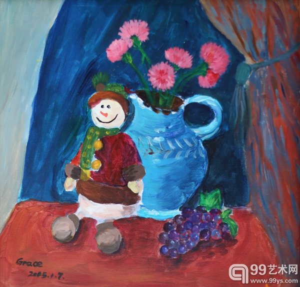 作者：周跃 有雪人的瓶花 油画