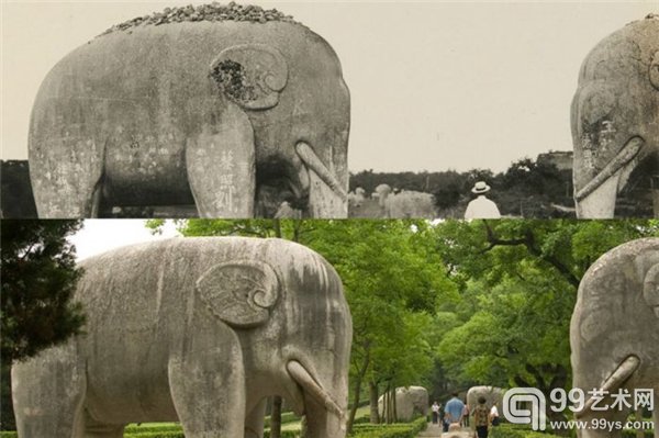 南京,明孝陵神道两旁石像生。看来100年前中国游客就喜欢在景点刻上自己大名了。