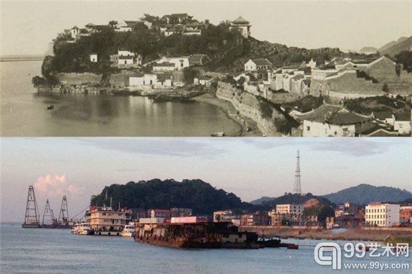 江西九江石钟山景区。两张图片角度不完全一致,变化还是非常大的。