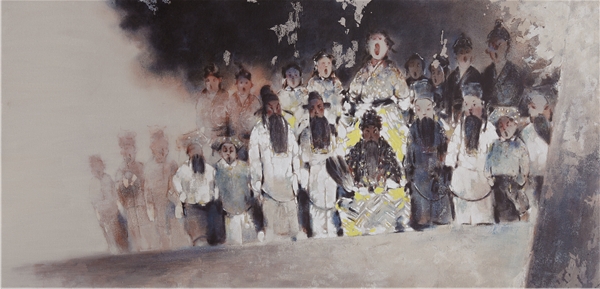 丁红卫 《我的民国 .同一首歌》 布面丙烯  145x70cm  2015年 