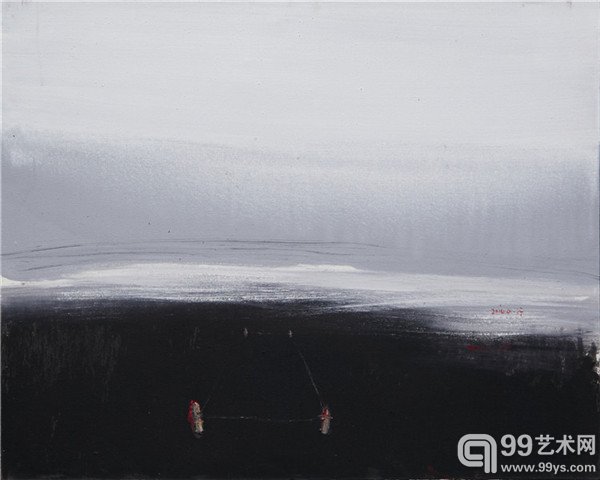 《四根用绳子连着的稻草》80cm×100cm，布面油画，2014 年