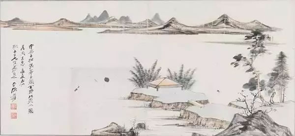 张大千 《松溪亭子》 1925年 纸本镜心 尺寸：32.5×70.5cm