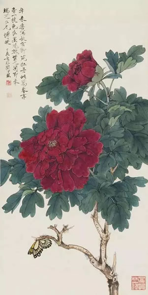 于非闇 《御苑牡丹》 1947年作 尺寸：68×34cm