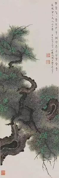 丁辅之 《松柏延年》 1941年作 纸本立轴 尺寸：99×33cm