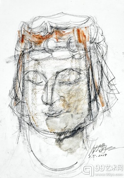 《北齐——佛造像 NO3》2014，纸上色粉、铅笔，39x27cm