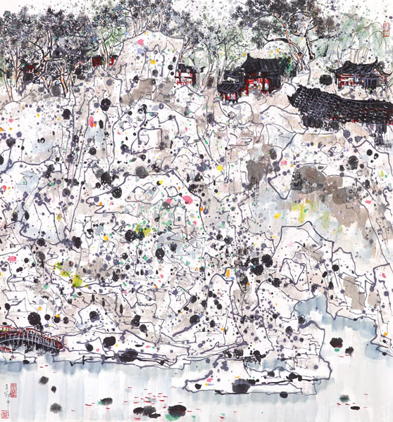 吴冠中 《狮子林》 1980 彩墨 纸本 96 x 88.5 cm