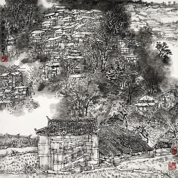 李小可《西江苗寨》   69×69cm 2014年作