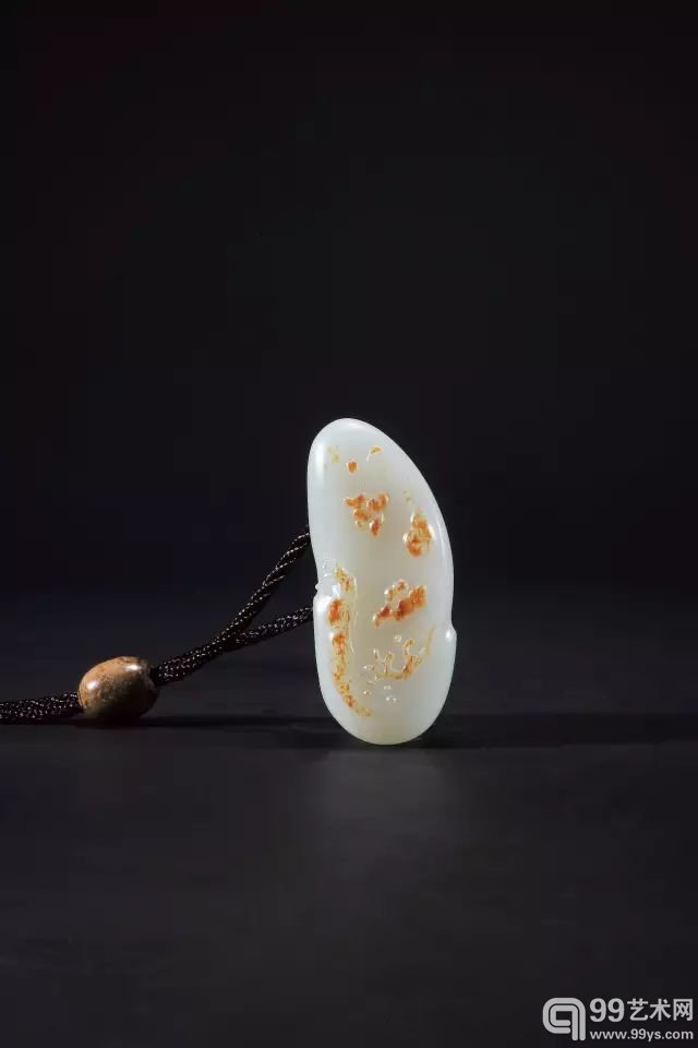 樊军民 白玉雕流水落花把件 新疆和田籽玉 3 × 2.5 × 7 cm 82.9 g(带绳) 无底价