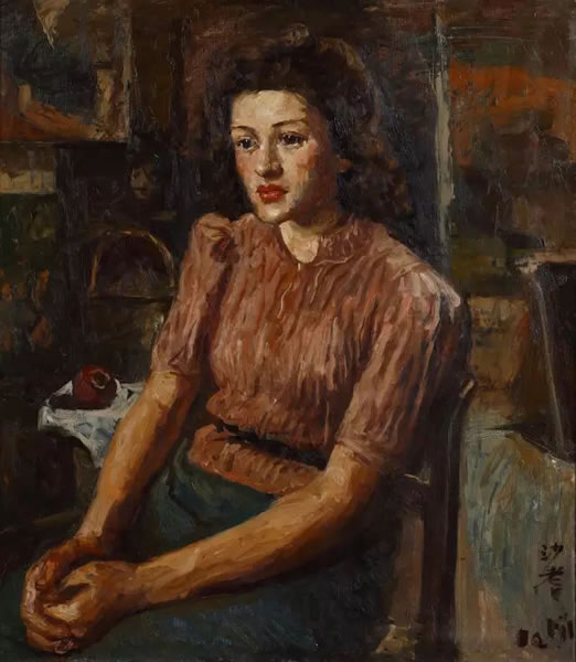 沙耆 端坐仕女 1940年代 布面 油画 80.4 × 70.2 cm