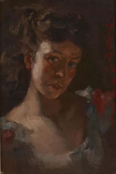 沙耆 女子肖像习作 布面裱于纸板 油画 52.5 × 33.5 cm