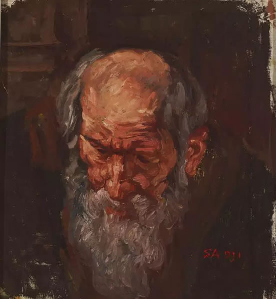 沙耆 老人肖像 布面裱于纸板 油画 42.7 × 39.5 cm