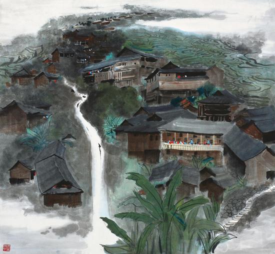 吴冠中 云南景色 纸本设色 镜心 90×96cm