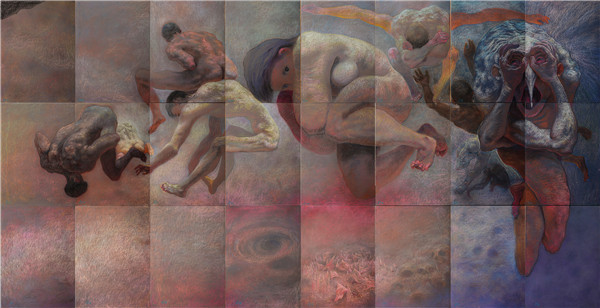 漂浮的人形，色粉，224×440cm，2015