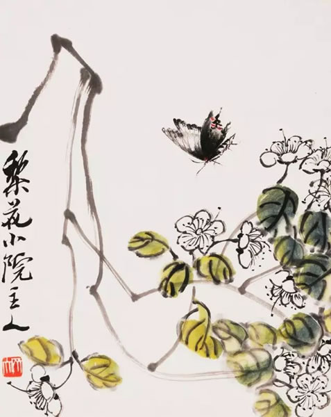 齐白石《叶隐闻声•花卉草虫册》，十八开之二开