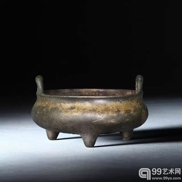 明晚期 浮雕海水龙纹冲耳炉 口径9厘米 高5.5厘米 重279克