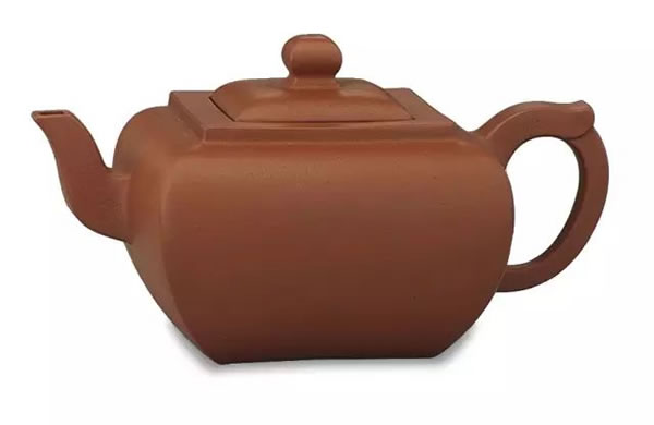 近代  王寅春制朱泥四方壶 W 16.5 cm