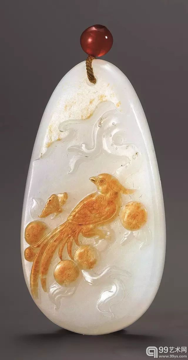 黄杨洪 白玉雕喜报三元佩 新疆和田籽玉 5 × 2.68 × 0.98 cm 24 g RMB 150,000-250,000