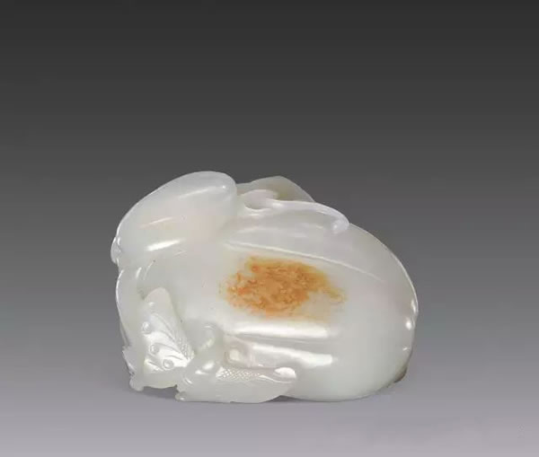 清中期 白玉瓜蝶连绵纸镇　 长 6.3 cm