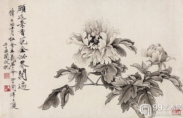 墨牡丹 镜心 水墨纸本 44 × 68 cm RMB: 400,000-600,000