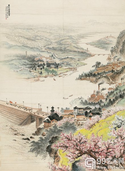 冯建吴 蜀江水碧蜀山青 立轴 设色纸本 1960年作 198.5 × 145.5 cm RMB: 950,000-1,200,000