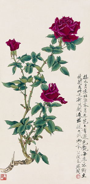 于非闇 月季花 镜心 设色纸本 戊戌（1958年）作 67.5 × 33 cm RMB: 800,000-1,200,000