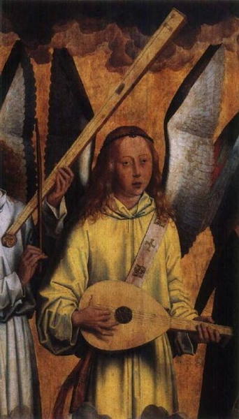 梅姆林天使约1490年祭坛画局部，木板油画koninklijk Museum voor Schone Kunsten, Antwerp