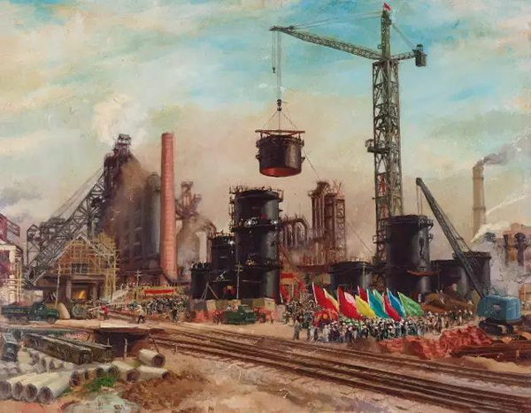 文金扬 武钢建厂 生产双跃进   1958年  布面 油画 72.5 × 91 cm