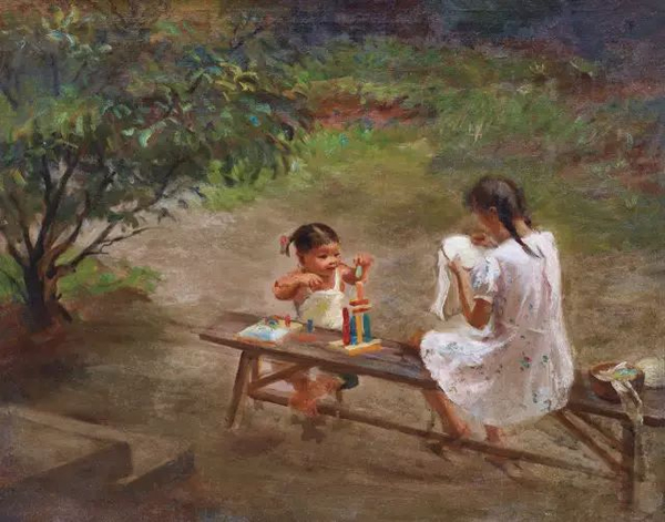 秦宣夫小姐妹  1958年  布面 油画 65 × 81 cm