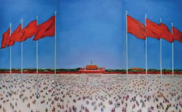 尹朝阳 乌托邦－广场红旗( 三联幅）
