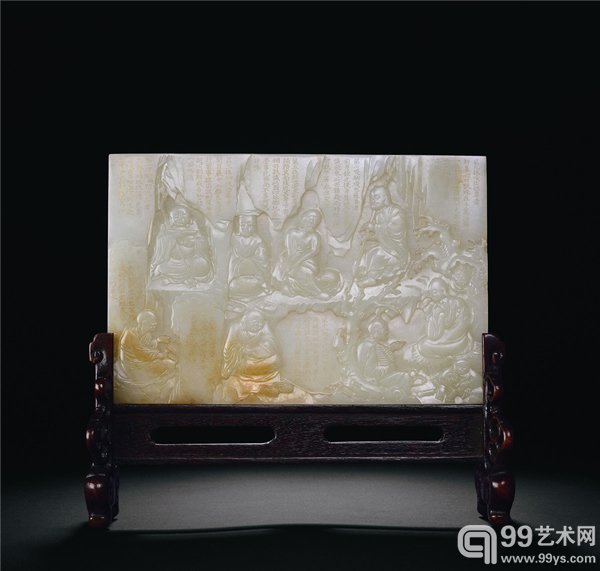 清乾隆 白玉雕十六罗汉插屏 长:21.6cm 估价:RMB 3,500,000-5,000,000