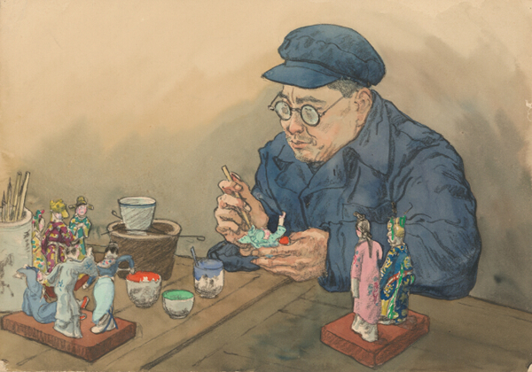 张光宇 无锡彩塑艺人1955年 纸本水彩 27×39cm RMB 80,000-150,000